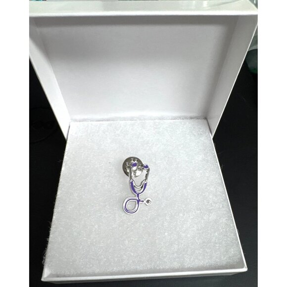 Unique Metal Doctors Nurses Mini Stethoscope Shaped Brooches Purple NEW - Picture 2 of 4
